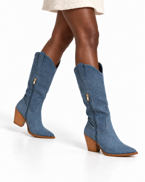 Bottes style western Bleu, vue portee