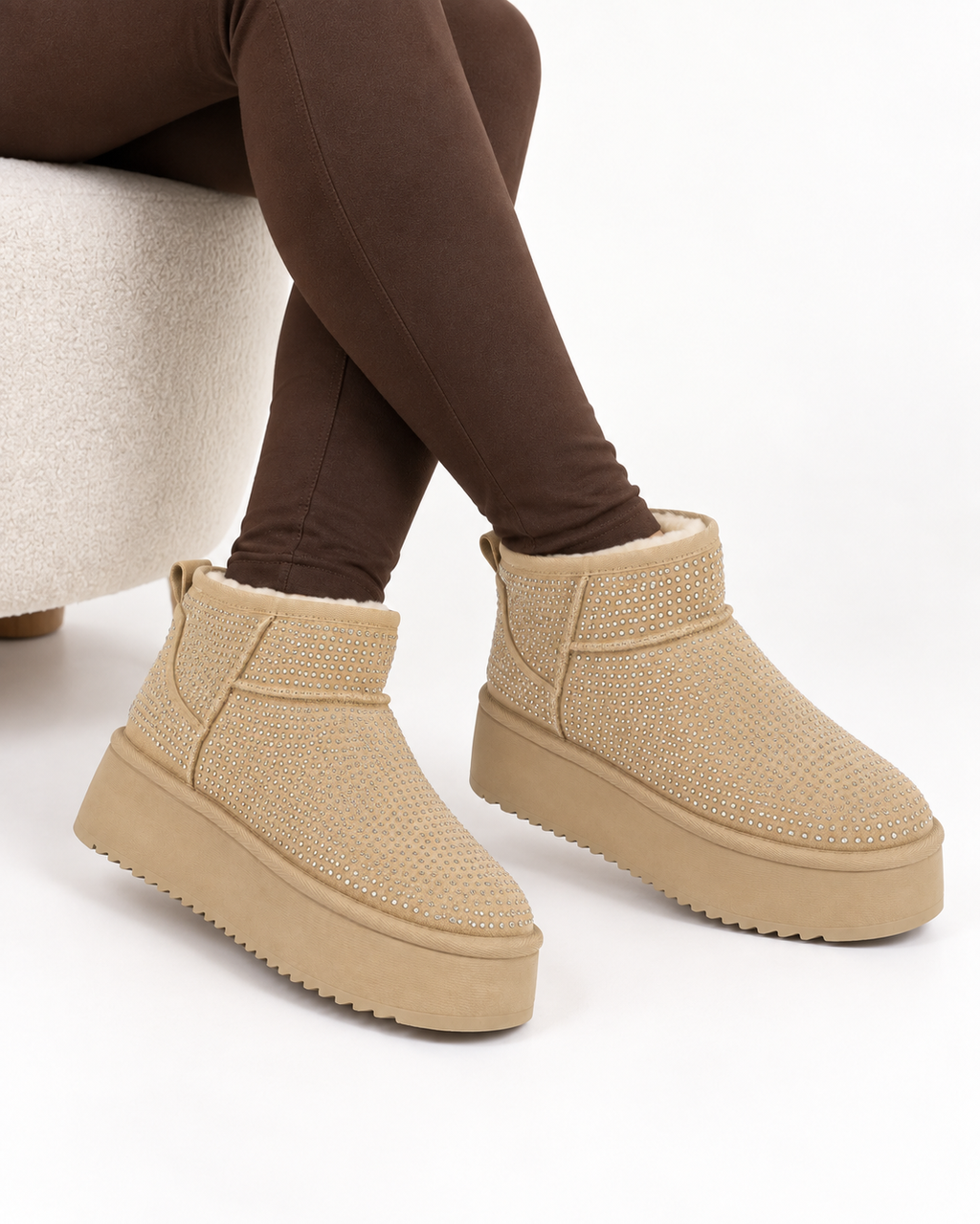 Bottines fourrées Beige, vue portee