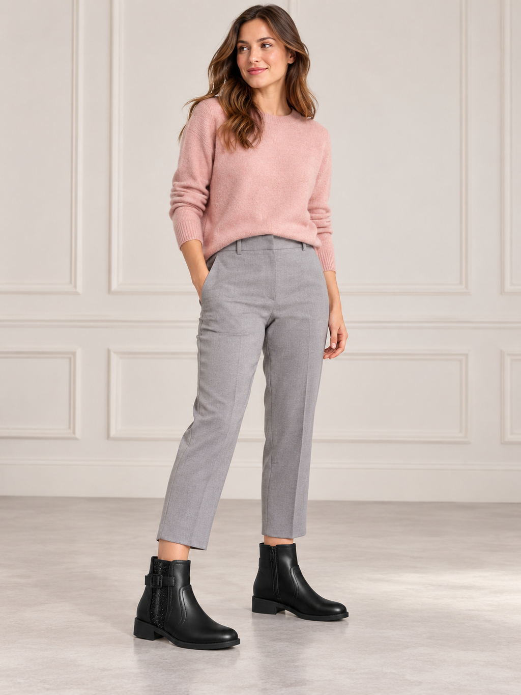 Vaynis — Bottines à petit talon Félicie Noir, vue portée